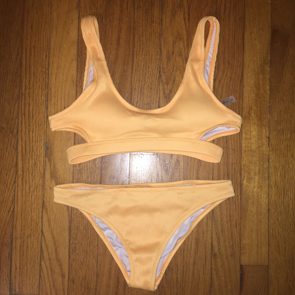 Yellow ribbed cut out bikini